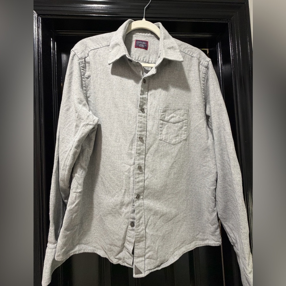 UNTUCKit Men’s Large Flannel Button Down Shirt, Heather Gray - Picture 2 of 5